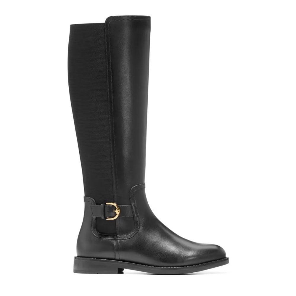 Cole Haan Celestina Tall Leather Boots 9.5M Black Riding Block Heel New - Picture 1 of 8